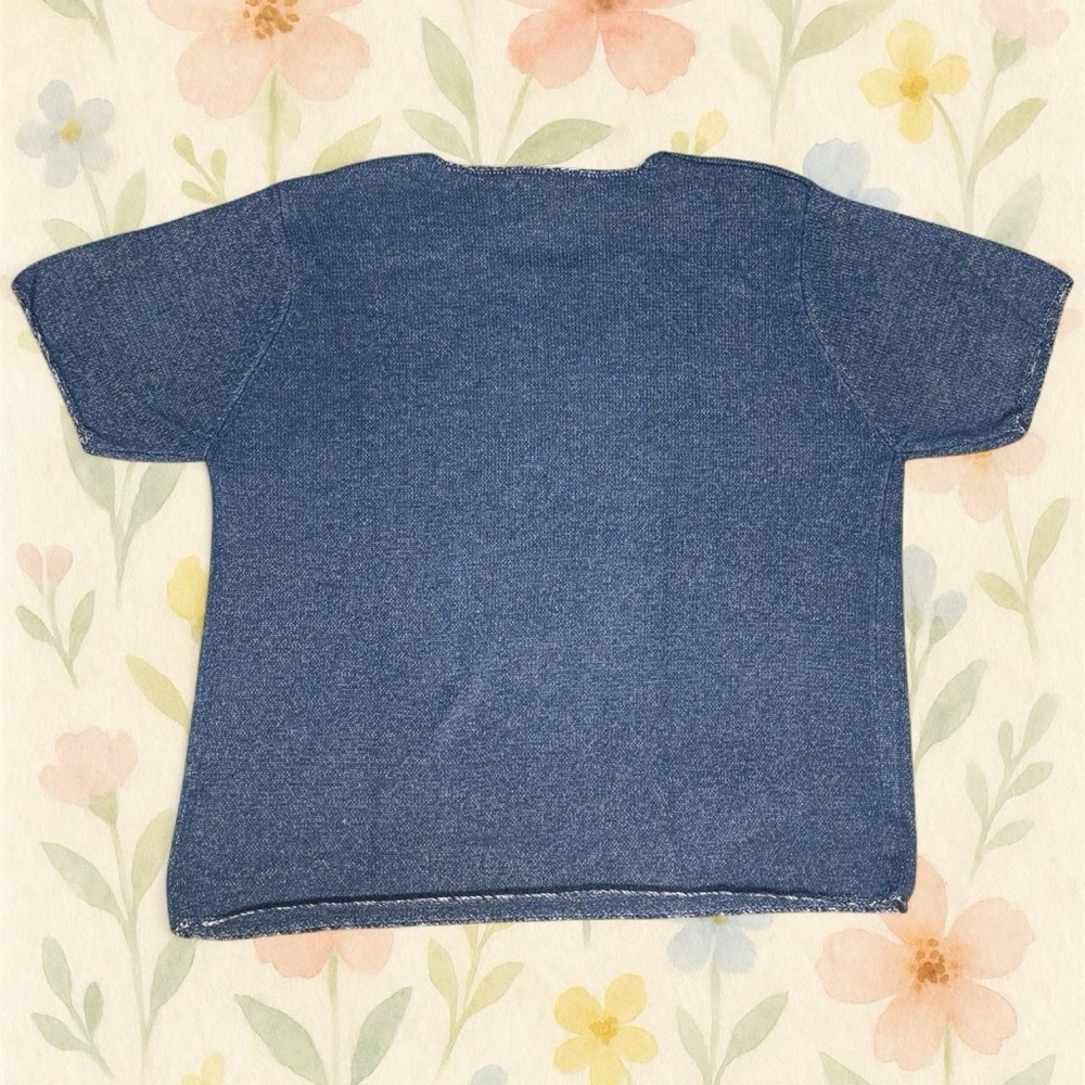 T & Company Women’s Textured Knit Floral Embroidered Cottagecore Blue Boho Top - Picture 3 of 4